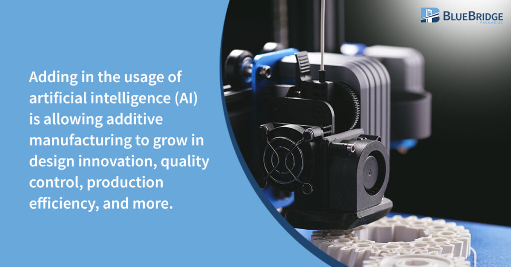 Adding in the usage of artificial intelligence (AI) is allowing additive manufacturing to grow in design innovation, quality control, production efficiency, and more.