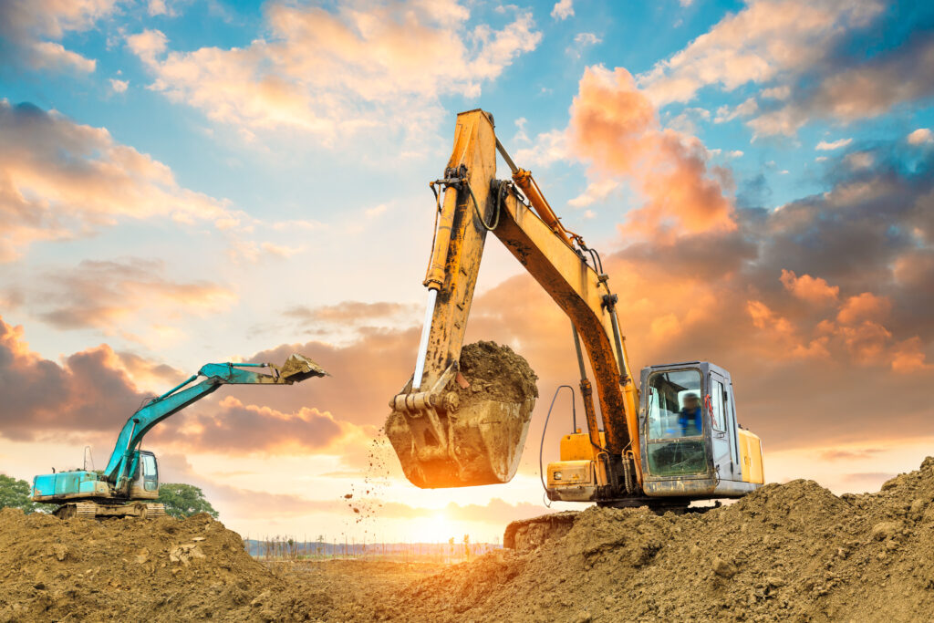 excavators at construction site