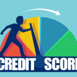 Vector of a businessman pushing scale changing credit information from poor to good.